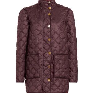 Unworn Veronica Beard Quilted longline Jacket in Burgundy with Gold Hardware
